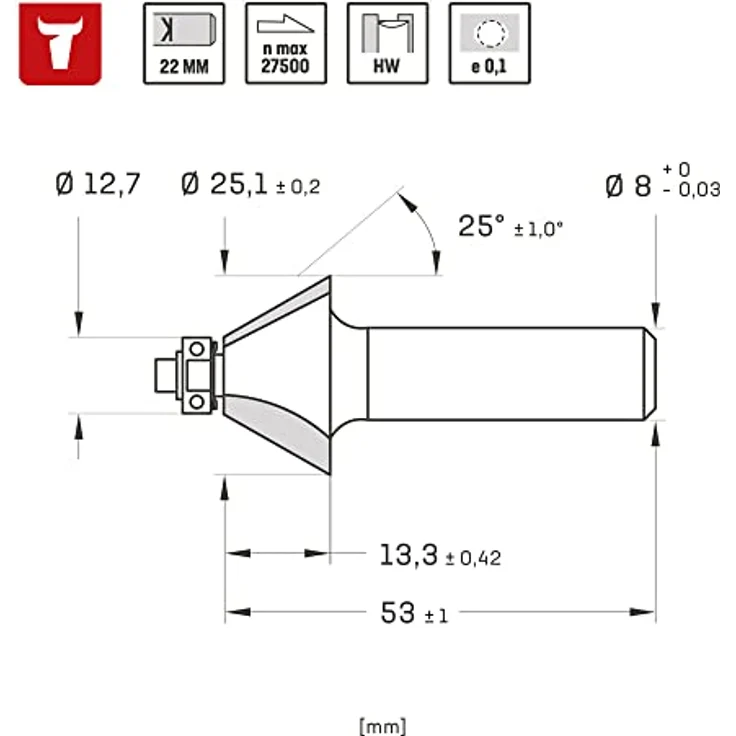 STIER Fasefräser 25° x D25 x S8 mm HM (HW) – Bild 3