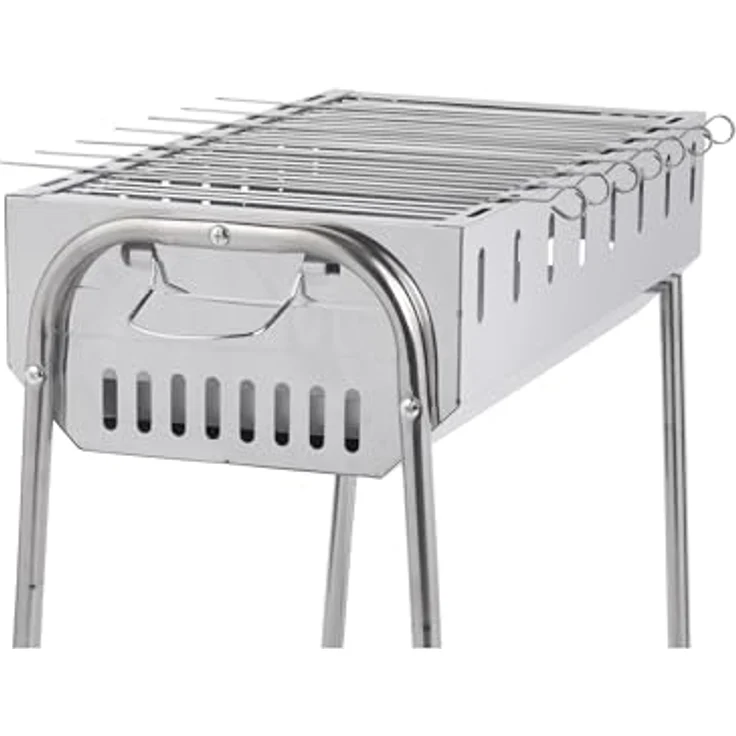 GLÜHZONE SG 300, Schaschlik Grill Edelstahl, mobiler Holzkohlegrill mit 8 Spießen, 56x26 cm Grillfläche, abnehmbare Beine, kompakt für Garten, Balkon & Camping – Bild 3