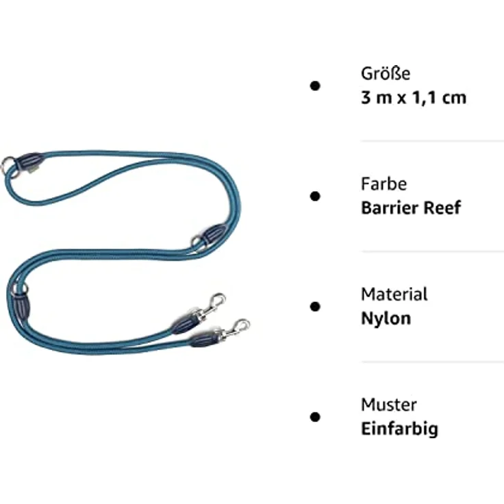 Leisegrün Verstellbare Hundeleine 3m - Robuste Nylon Doppelleine für mittelgroße bis große Hunde, 200kg Zugkraft, 2 Karabiner - Petrol – Bild 5