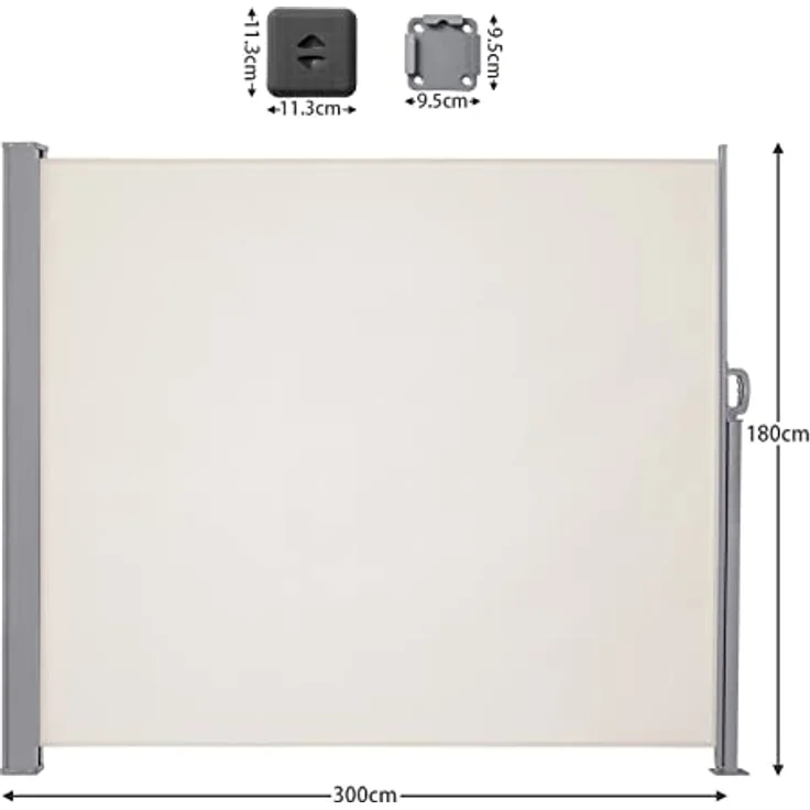 LARMNEE Seitenmarkise EBE183TBP02, 180 x 300 cm, ausziehbar, rostbeständig, UV-Schutz, blickdicht, für Balkon und Terrasse, Beige – Bild 2