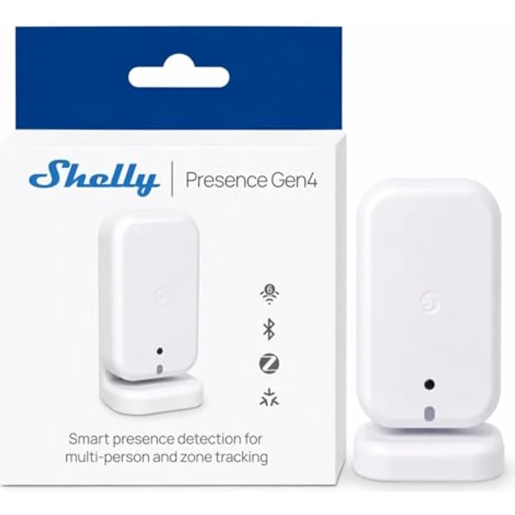 Shelly Presence Gen4 Weiß - WLAN mmWave Radar Präsenzsensor mit 6 Personen-Erkennung, 10 Zonen und 42 m² Reichweite, Lichtsensor, Zigbee, Matter, kompatibel mit Alexa und Google Home – Bild 1