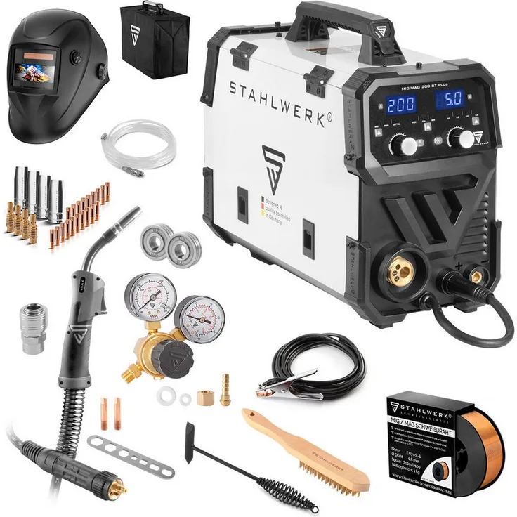 STAHLWERK Schutzgasschweißgerät MIG MAG 200 ST PLUS Vollausstattung, IGBT Inverter mit 200 A, Profi-Schweißgerät in Rot