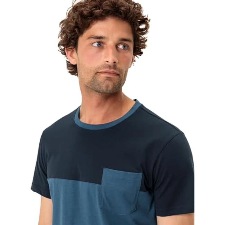 Vaude Nevis Shirt III, Herren Basic-T-Shirt aus 100% Bio-Baumwolle, Blau, mit Brusttasche und atmungsaktiven Eigenschaften, Größe L – Bild 6