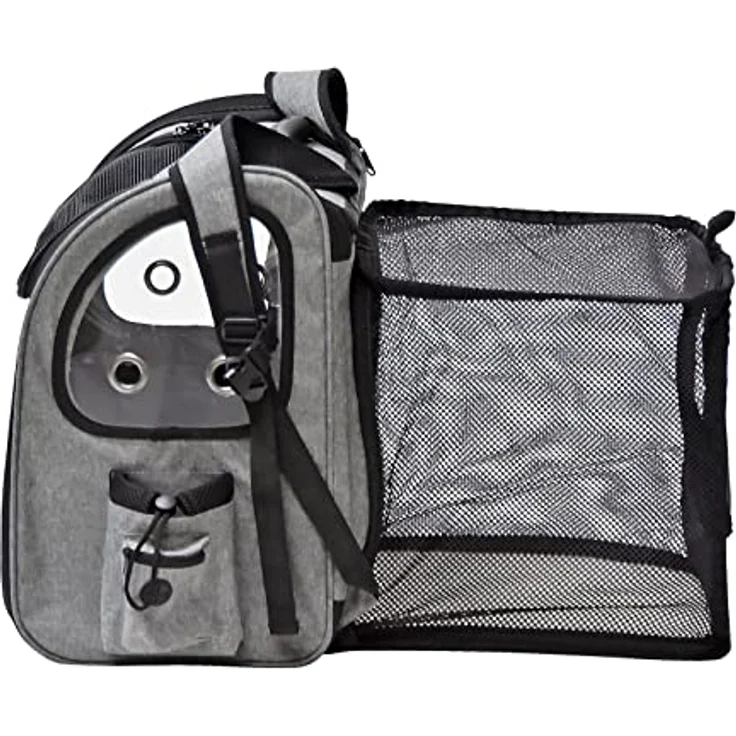 Fudajo Ausziehbarer Haustier Rucksack, Flexibles Platzangebot, Sicher unterwegs, Optimale Belüftung, Schwarz und Grau - Preisvergleich – Bild 5