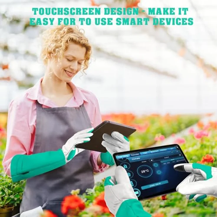 SLARMOR Gartenhandschuhe aus Leder, dornensicher mit Unterarmschutz, lange Rindsleder Arbeitshandschuhe für Damen und Herren, touchscreen-fähig, atmungsaktives Mikrofaserleder, verstellbare Stulpe – Bild 4