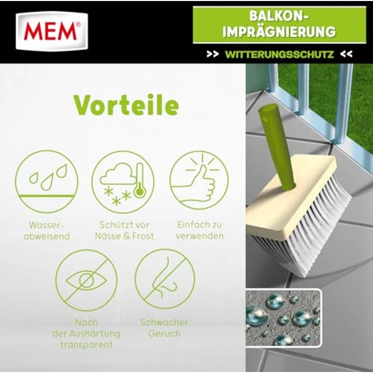 MEM Balkon-Imprägnierung, transparente lösemittelfreie Abdichtung für saugende Untergründe, wasserabperleffekt, 5 l, milchig-weiß – Bild 4