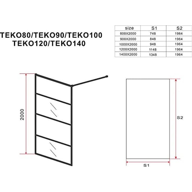 Aloni Duschwand Teko schwarz matt Streifen 100x200 8mm – Bild 5
