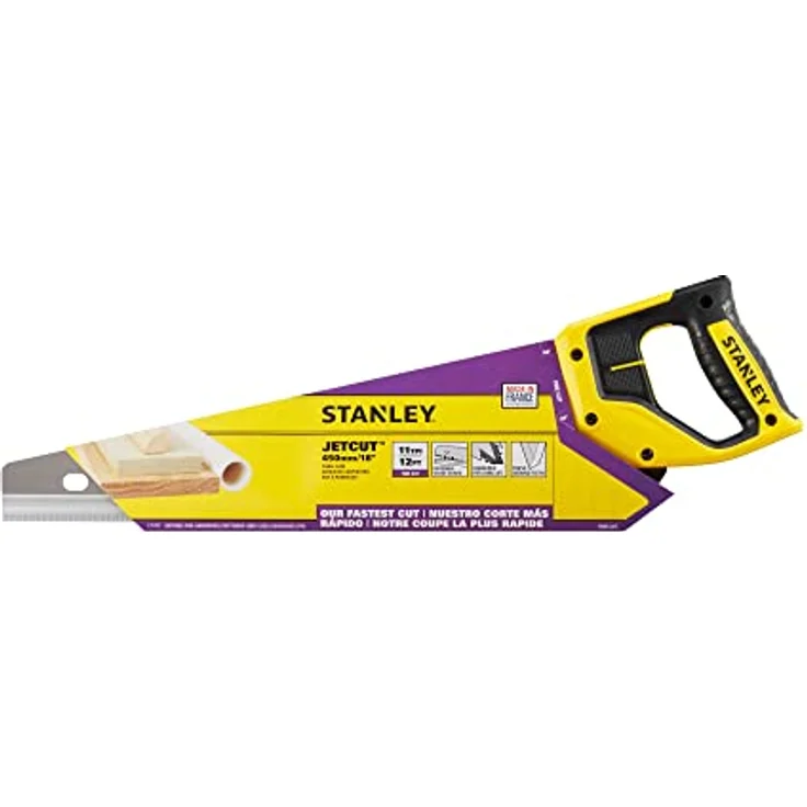 Stanley JetCut feine Handsäge 2-15-595 in 450 mm Länge Säge für Holz, Kunststoff, Laminat mit Griff aus Bi-Material, verbesserter Verzahnung & 45-90° Anschlag für präzises Sägen – Bild 3