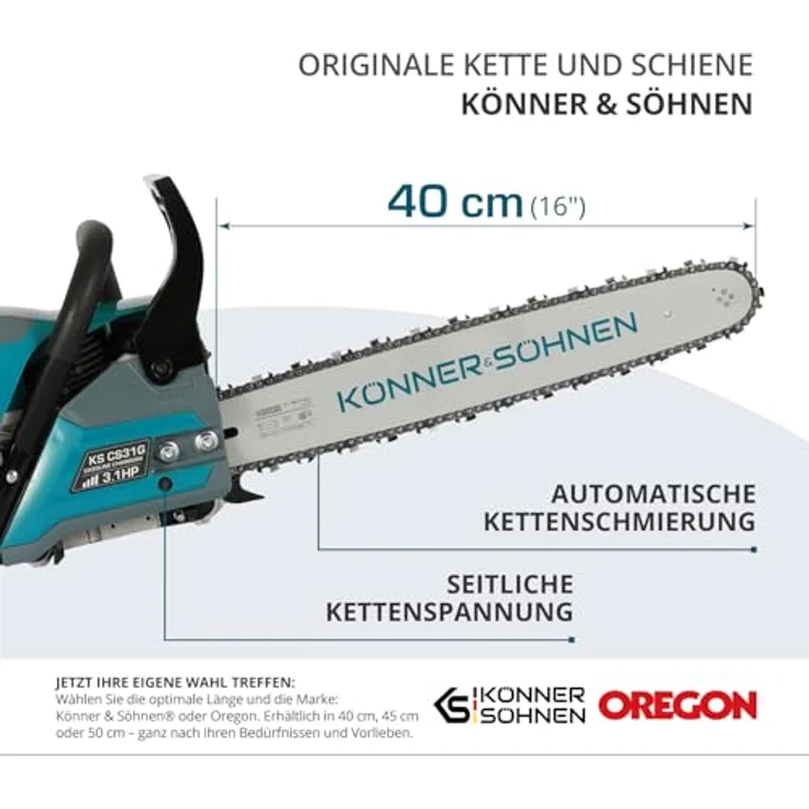 Könner & Söhnen Benzin-Kettensäge KS CS31G-16, 2,3 kW (54,5 cm³), Schwertlänge 40 cm, mit Easy-Start-System und Sicherheitssystem – Bild 7