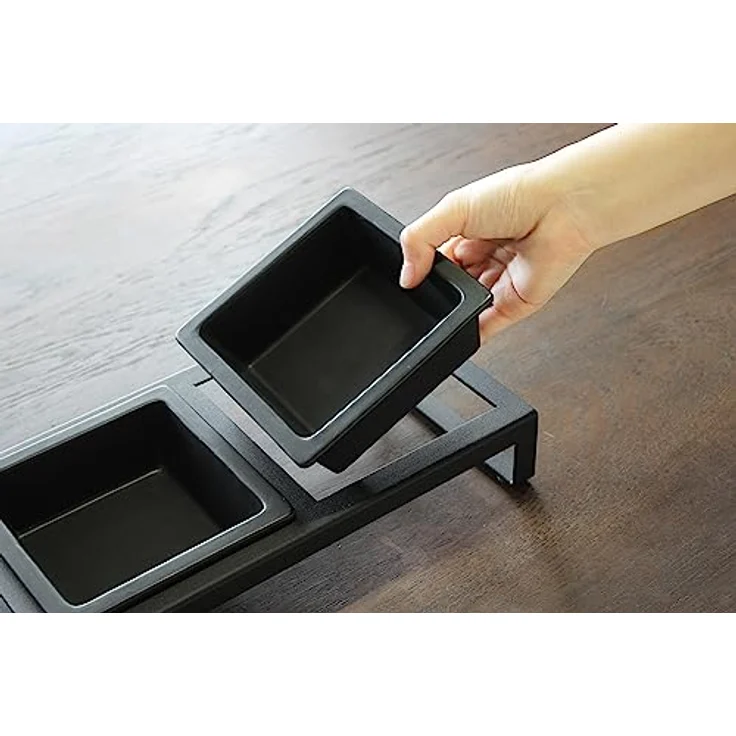 YAMAZAKI 4745 TOWER Futternapf, schwarz, Stahl/Keramik, Minimalistisches Design, 29 x 15,5 x 10 cm (LxBxH) – Bild 5