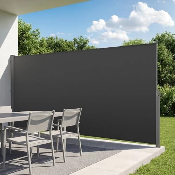 VEVOR Ausziehbare Seitenmarkise 185x420 cm, Polyestergewebe 180 g/m², Wandmarkise mit Sonnenschutz, Sichtschutz und Windschutz, grau – Bild 1
