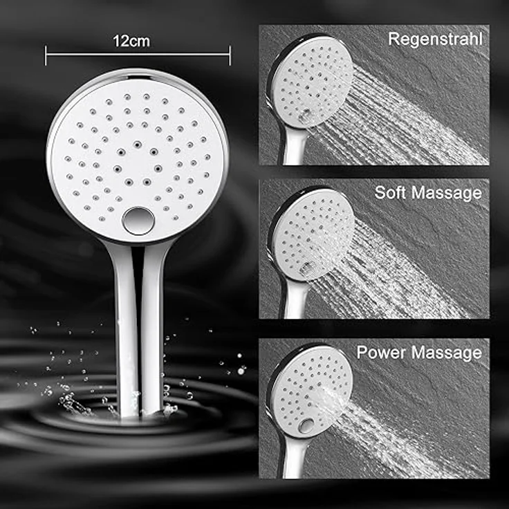 JOHO Duschset Edelstahl mit Thermostat Duscharmatur, Regendusche D25cm, 3 Strahlarten Handbrause, chrom – Bild 3