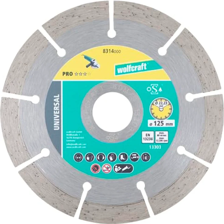 wolfcraft Diamant-Trennscheibe PRO UNIVERSAL I 8314000 I Ø 125mm I 10mm, segmentierte Diamant-Trennscheibe für Betonerzeugnisse – Bild 1