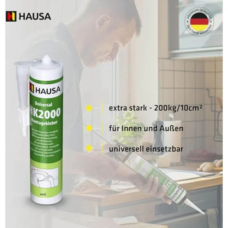 Hausa Montagekleber HK2000 18x 540g extra starker Acryl-Kleber weiß für Innen & Außenbau Styropor Leisten elastisch überstreichbar – Bild 4