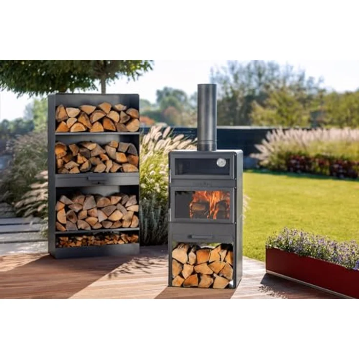 Cook King Vento Terrassenofen mit Backofen, Feuerstelle aus hochwertigem Stahl, 150 cm hoch – Bild 3