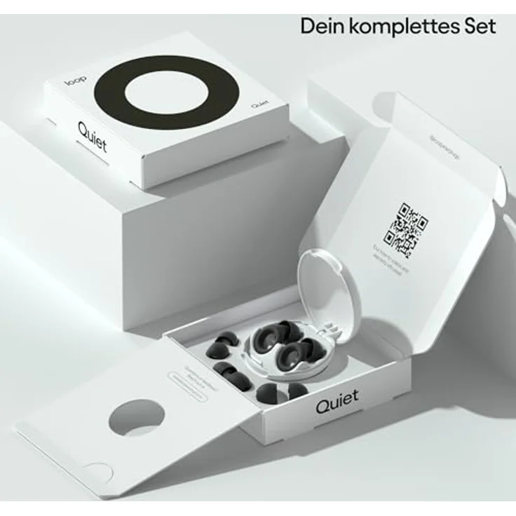 Loop Quiet - Ohrstöpsel zum Schlafen - Weicher, wiederverwendbarer Silikon Gehörschutz + 8 Aufsätze in XS/S/M/L - Geräuschreduzierung um SNR 24dB & NRR 14 - Auch für Reisen & Konzentration - Schwarz – Bild 3
