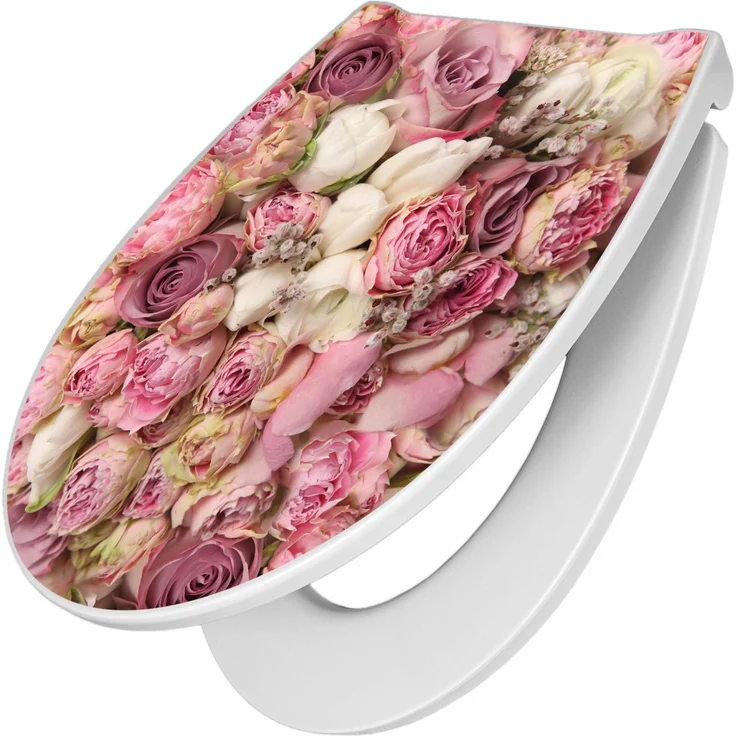 Banjado Premium Toilettendeckel mit Absenkautomatik, Duroplast WC-Sitz Soft Close, Motiv Strauss Rosen, 38,4x45x4,2 cm