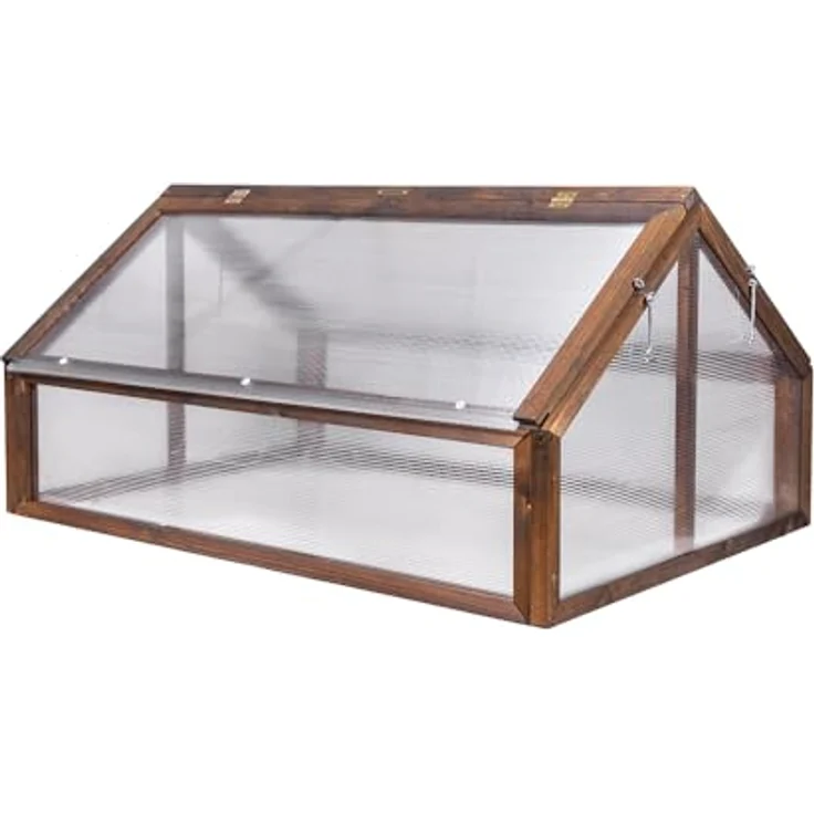 Greenspot Garten-Frühbeet Timber, 120 x 80 x 60 cm, Mini-Gewächshaus aus dunklem Palisander mit öffnender Abdeckung, ideal für Kräuter, Gemüse und Blumen – Bild 2
