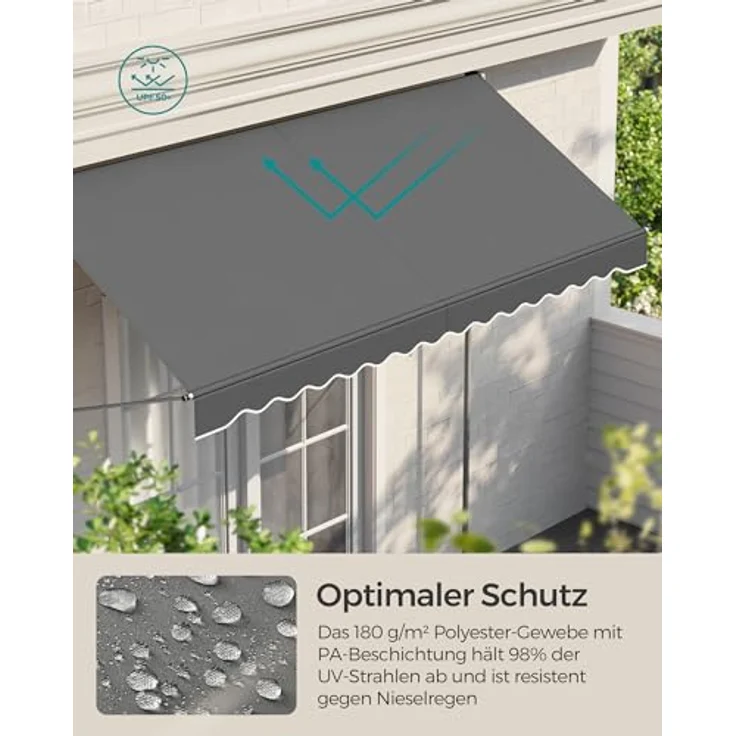 SONGMICS Klemmmarkise, höhenverstellbar mit Handkurbel, Sonnenschutz für Balkon Terrasse Garten, 300 x 120 cm, anthrazit – Bild 3