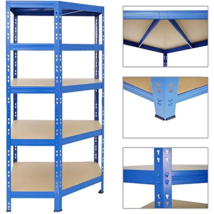 Proregal Eckregal Tiger, 180 x 90 x 45 cm, 5 Fachböden mit 175 kg Traglast pro Boden, Steckmontage, Blau – Bild 4