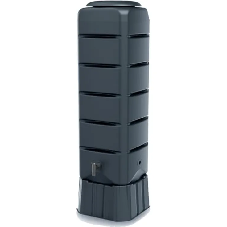 Prosperplast Regentonne Tenso, 120 l, viereckig, anthrazit, Set mit Unterstand und Wasserhahn