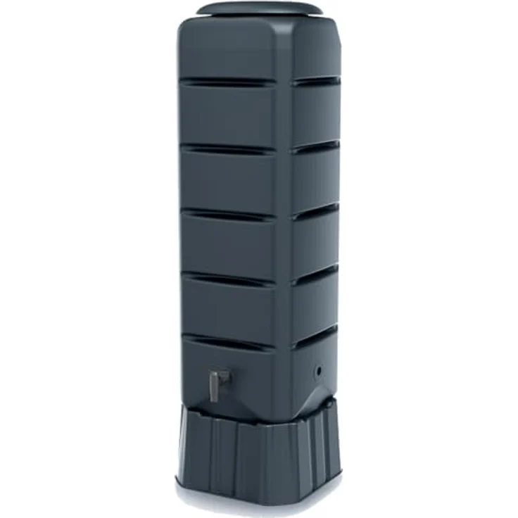 Prosperplast Regentonne Tenso, 120 l, viereckig, anthrazit, Set mit Unterstand und Wasserhahn – Bild 1
