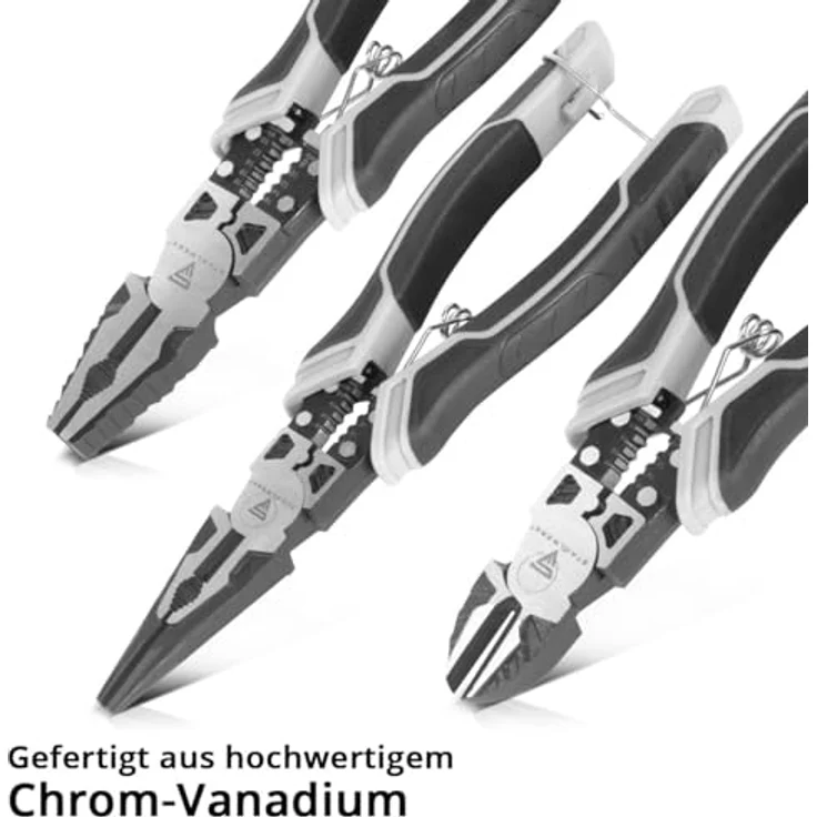 STAHLWERK Zangen 3er Set, Kombizange, Seitenschneider und Flachrundzange aus Chrom-Vanadium, ergonomische gummierte Griffe, 7 Jahre Garantie – Bild 4