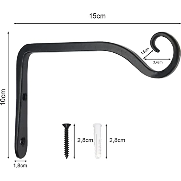 LOOGI Pflanzenhalterung, Blumenampelhalter Eisen Wandhaken, 15 cm zum Aufhängen von Pflanzer, Vogelhäuschen, Laternen, 2 Stücke, rostfrei und robust – Bild 2