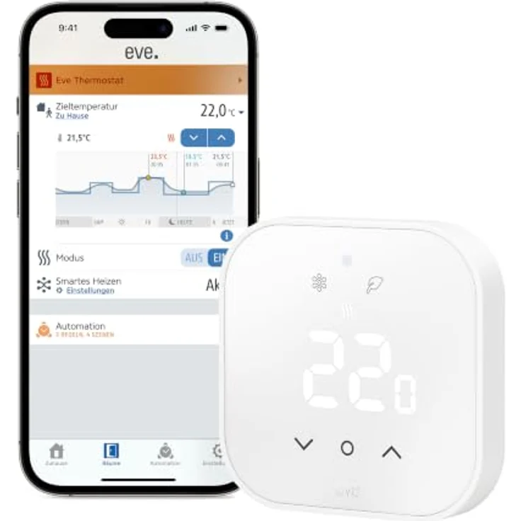 Eve Thermostat (Matter), Smartes Thermostat für wassergeführte Fußbodenheizungen, präzise Einzelraumsteuerung, App- und Sprachsteuerung, Heizmanagement – Bild 1