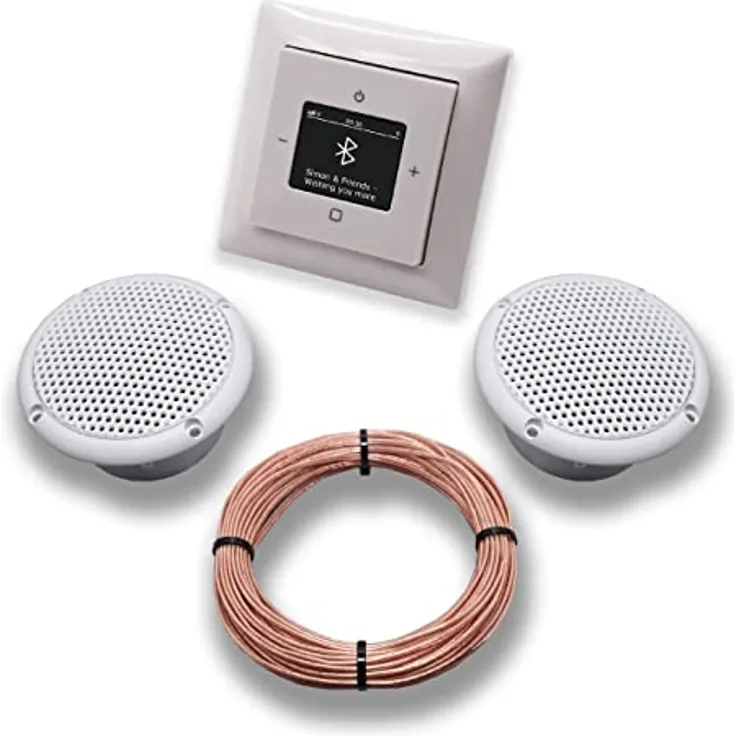 Busch Jäger DAB+ Bluetooth Unterputzradio 8217 U – 101, alpinweiß, Komplettset mit 2 Deckenlautsprechern für Feuchtraum und 20 m Lautsprecherkabel