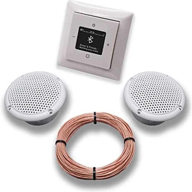 Busch Jäger DAB+ Bluetooth Unterputzradio 8217 U – 101, alpinweiß, Komplettset mit 2 Deckenlautsprechern für Feuchtraum und 20 m Lautsprecherkabel – Bild 1