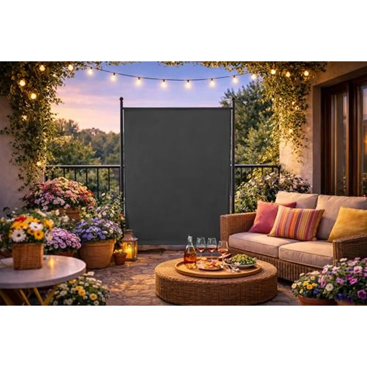 QUICK STAR Paravent Outdoor Wetterfest, Sichtschutz 150 x 190 cm, grau, blickdicht, mit pulverbeschichtetem Stahlgestell – Bild 2