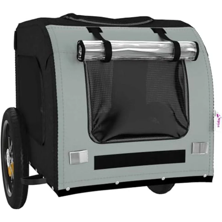 vidaXL Hunde-Transportbox Fahrradanhänger, grau und schwarz, aus robustem Oxford-Gewebe, Eisenrahmen, für Hunde bis 30 kg – Bild 6
