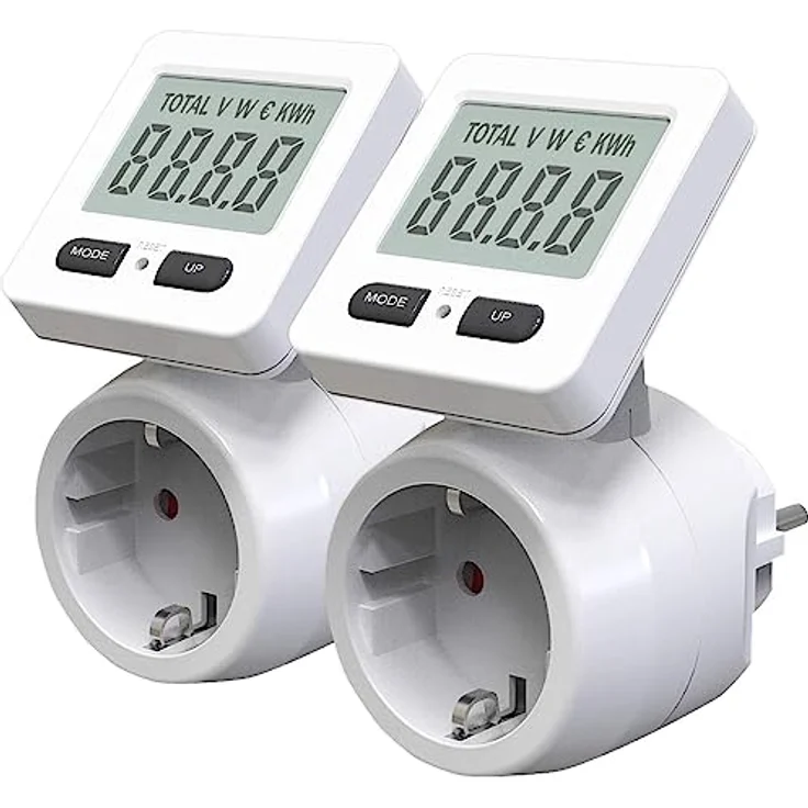 revolt Stromzähler: 2er-Set Digitale Energiekostenmesser, 180° drehbares Display, 3.680 W (Strommesser Steckdose) – Bild 1