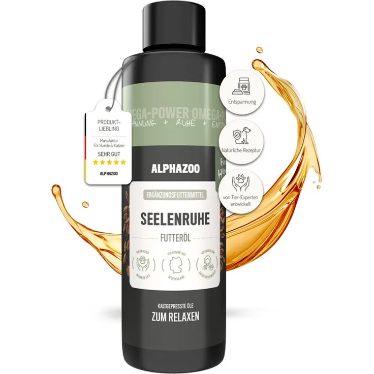 ALPHAZOO Seelenruhe Futteröl, Beruhigungsmittel für Hunde, 250 ml, natürliche Entspannung, Anti-Stress-Öl