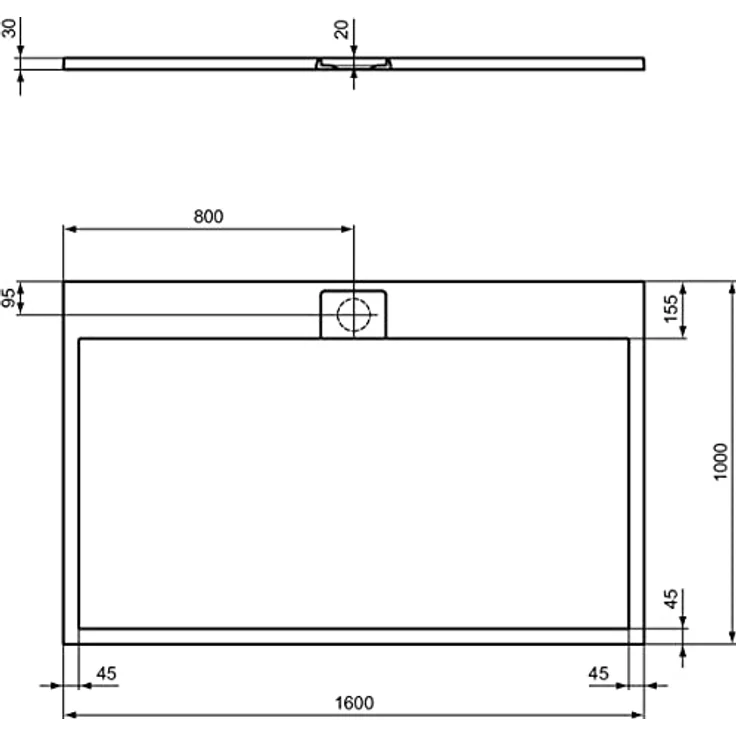 Ideal Standard, Duschwanne, Ultra Flat S i.life Rechteck-Brausewanne, 1600x1000x30mm, Carraraweiß – Bild 2