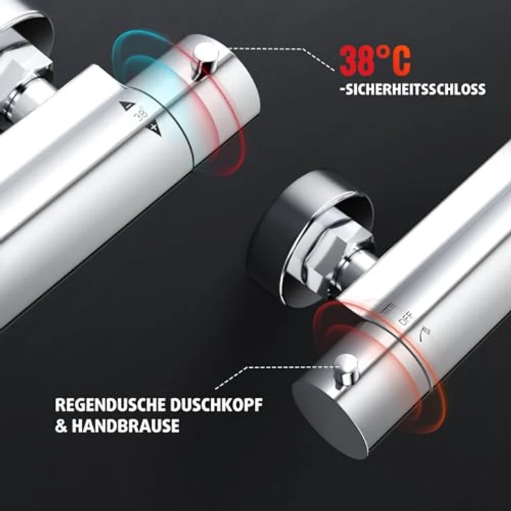 Rainsworth Duschsystem 3 Funktionen, Höhe 126 cm, Set, eckig Regenduschset mit Kopfbrause 20x20cm für Badezimmer, Chrom - Preisvergleich – Bild 5