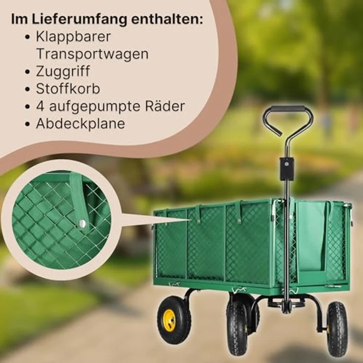 SPRINGOS Bollerwagen Handwagen Transportwagen, herausnehmbare Plane, 400 kg belastbar, einfaches Manövrieren auf unebenem Gelände – Bild 2
