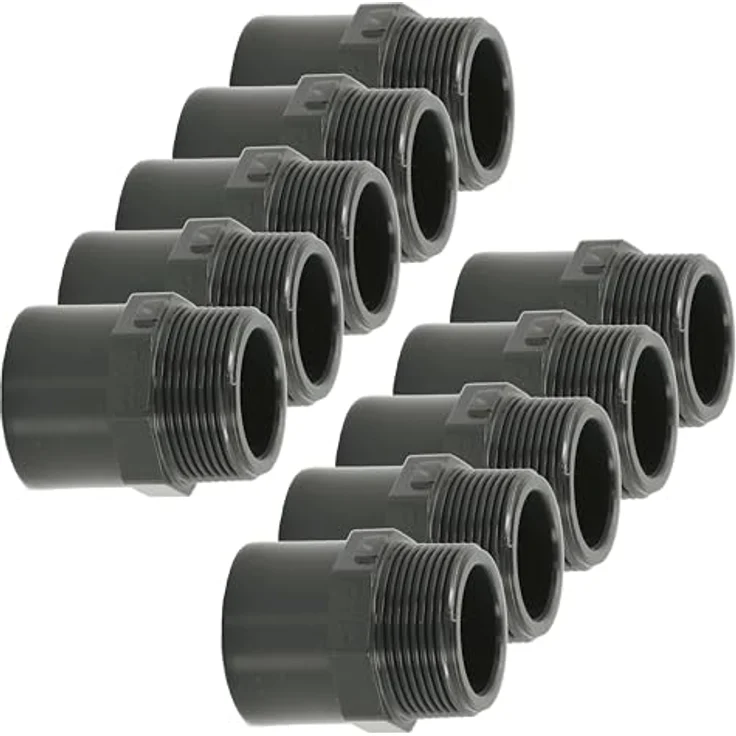 HAF PVC Fittings Übergangsnippel 50/63mm x 2" | Klebemuffe/Klebestutzen x Außengewinde | Graues PVC | PN16 für Druck- und Saugleitungen – Bild 1