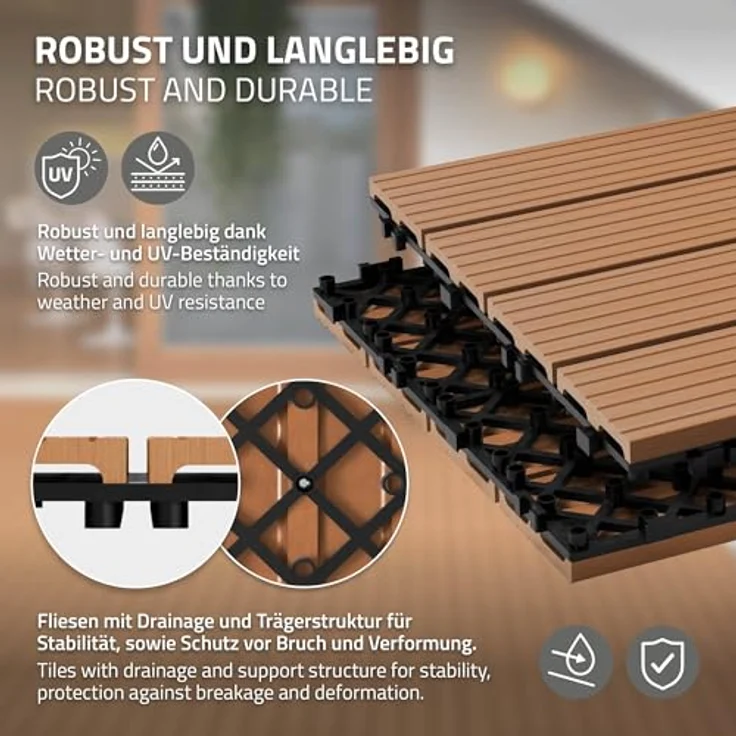 Terrassenfliesen 60x30 cm 6er Set für 1m² Hellbraun aus WPC – Bild 4