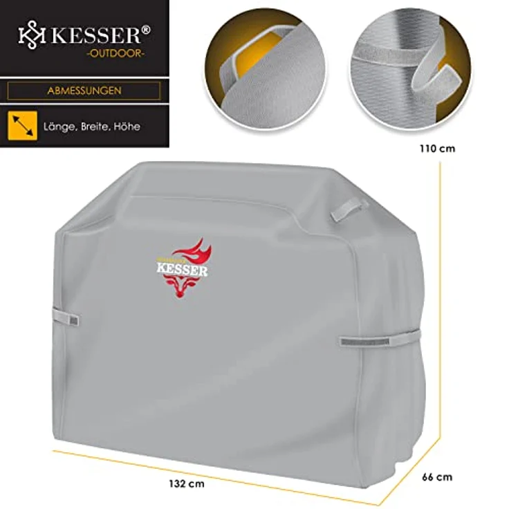 KESSER Premium BBQ Grillabdeckung Gasgrill Grillhaube Abdeckung Wetterfest - für Weber, Brinkmann, Char Broil Grill Abdeckhaube Schutzhülle 600D Oxford- Gewebe Reißfest Grau, 132 x 66 x 109 cm (BxTxH) – Bild 7