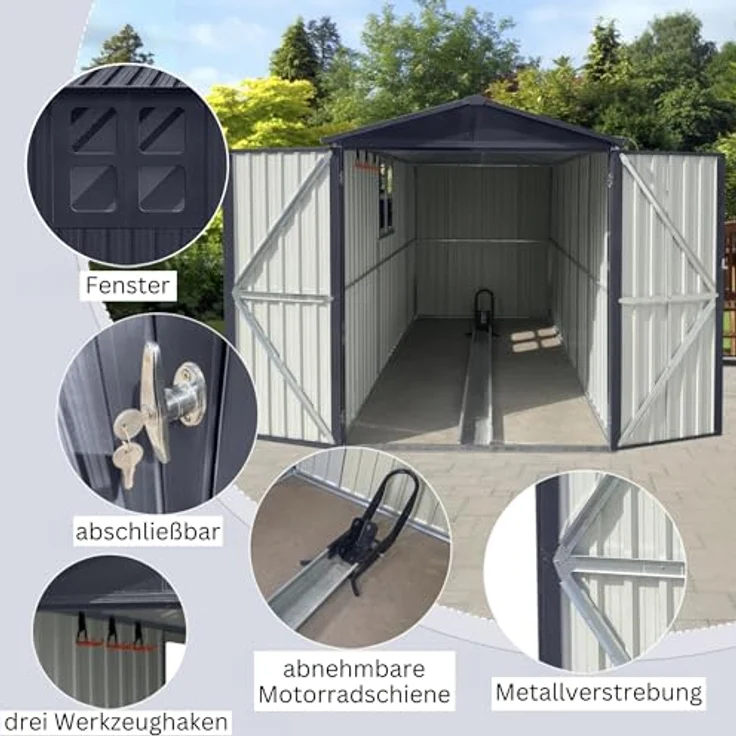 Albatros Premium Motorradgarage, verzinktes Metall in Anthrazit (RAL 7016), wetterfest und abschließbar, 169x296x191cm – Bild 4