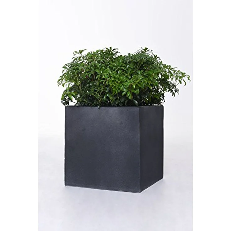 VIVANNO Pflanzkübel Blumenkübel Fiberglas Steinoptik Block Würfel, Anthrazit 40 x 40 x 40 cm – Bild 2