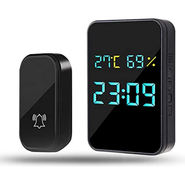 Retoo Funkklingel Aussen Wasserdicht 4 in 1 Multifunktional Türklingel mit Thermometer Hygrometer und Uhr 38 Melodien IP44 Batterielose Set – Bild 4