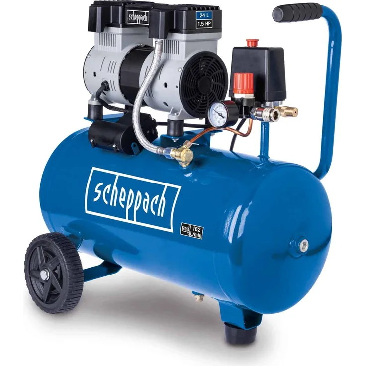 Scheppach Ultra Silent Kompressor HC26Si | 1100 W Motor | 8 bar Arbeitsdruck | 24 L Druckluftkessel | 162 L/min Ansaugleistung | geräuscharm & ölfrei