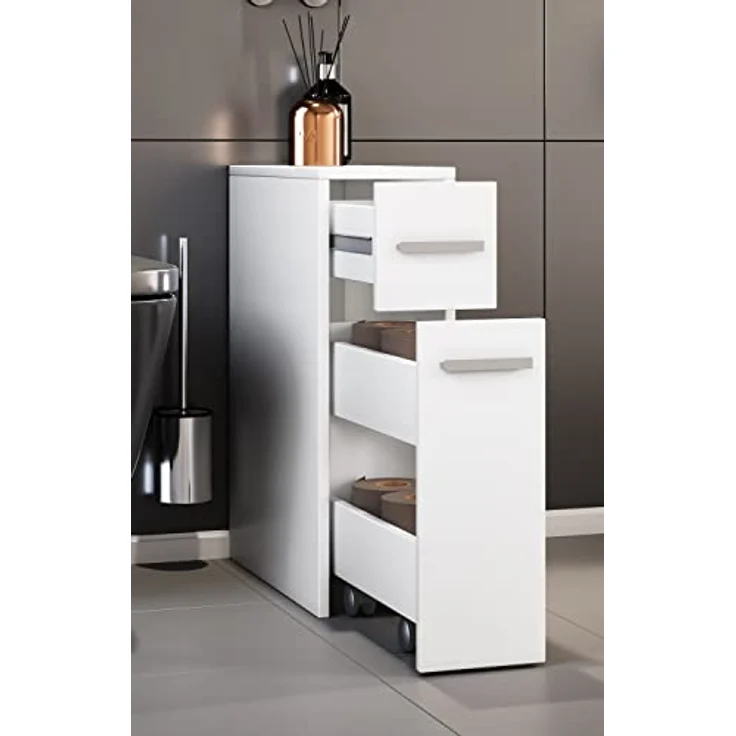 VCM Holz Badmöbel Midischrank Bad Toilette Badschrank Schublade Nischenschrank Zalo Weiß – Bild 2