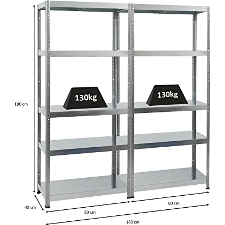 PROREGAL Mega Deal 2er-Sparset Metallregal Steel Eagle 180x80x40cm Fachlast 130kg Verzinkt Schwerlastregal, Küchenregal, Kellerregal, Steckregal, Garagenregal, Lagerregal - PROREGAL, Hohe Traglast 130kg pro Ebene, 5 Ebenen, Made in EU, 5 Jahre Garantie – Bild 2