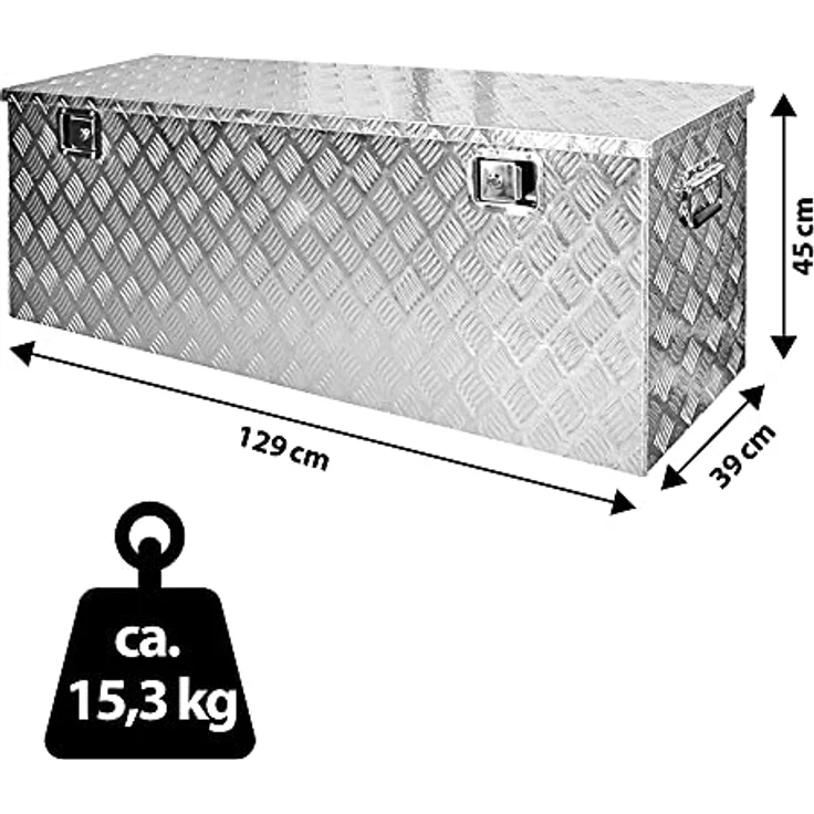 Trucky D210 Werkzeugbox, robuste Aluminium Deichselbox mit 2 Schlössern und 4 Schlüsseln, 129 x 39 x 45 cm – Bild 3