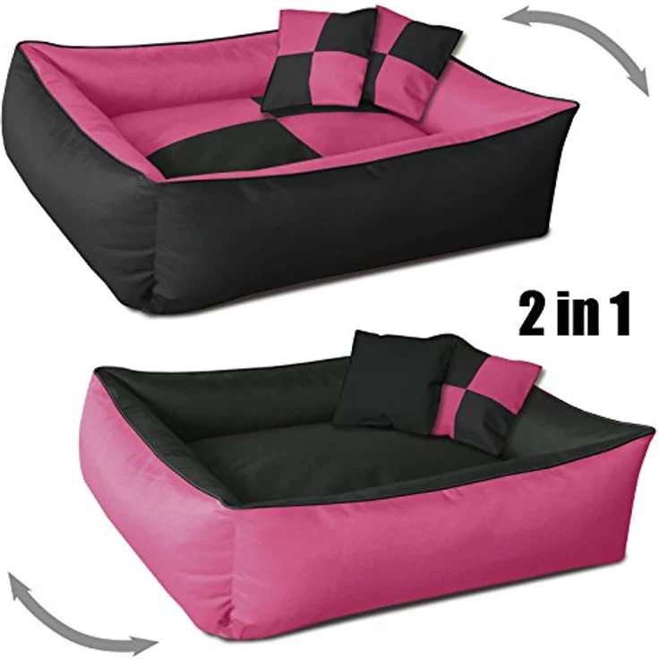 BedDog Hundebett 2in1 MAXQ, Hundekissen mit abziehbaren waschbaren Bezug, Hundekorb, Hundesofa, für kleine Hunde, M, pink-schwarz – Bild 3