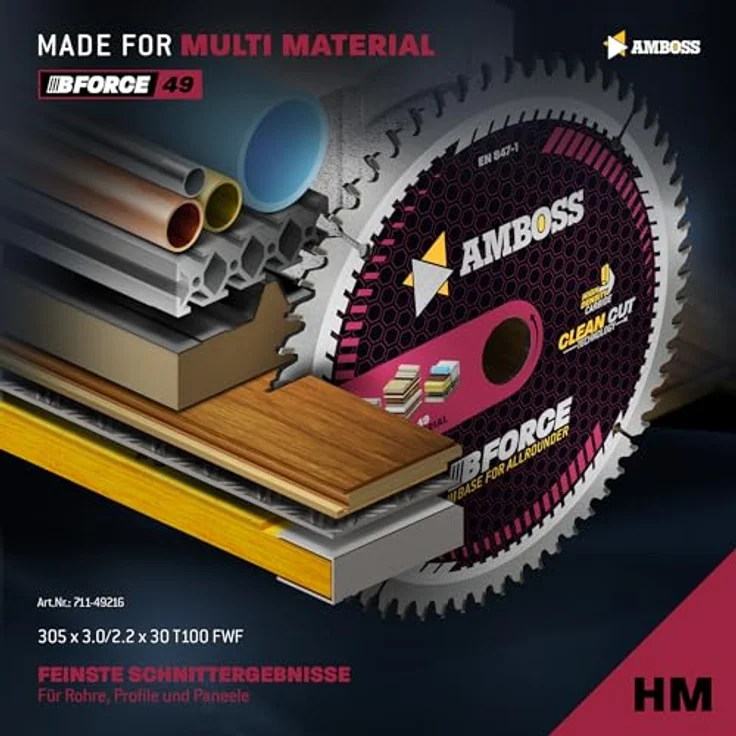 Amboss Werkzeuge Kreissägeblatt 305x30 Z100 FWF | Optimales Sägeblatt für Multi - Feinschnitt | Kompatibel mit Bosch, Metabo, Elu | HM Zuschnittblatt für Holz | Clean Cut Technologie | Ø 305 mm (Farbe: -) – Bild 2